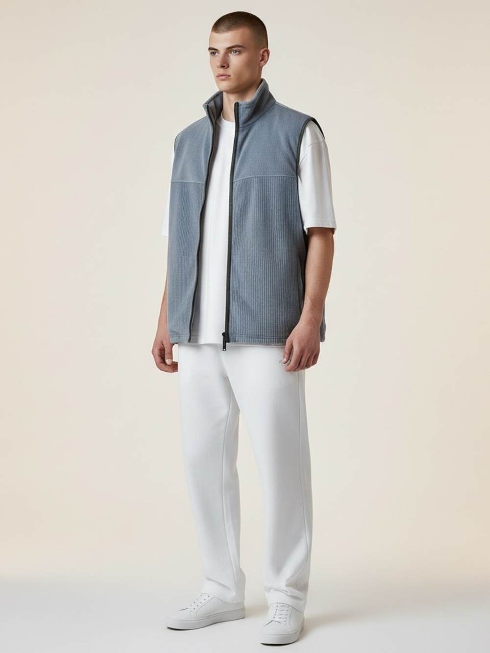 Men's Grey Quilted Zip-Front Vest